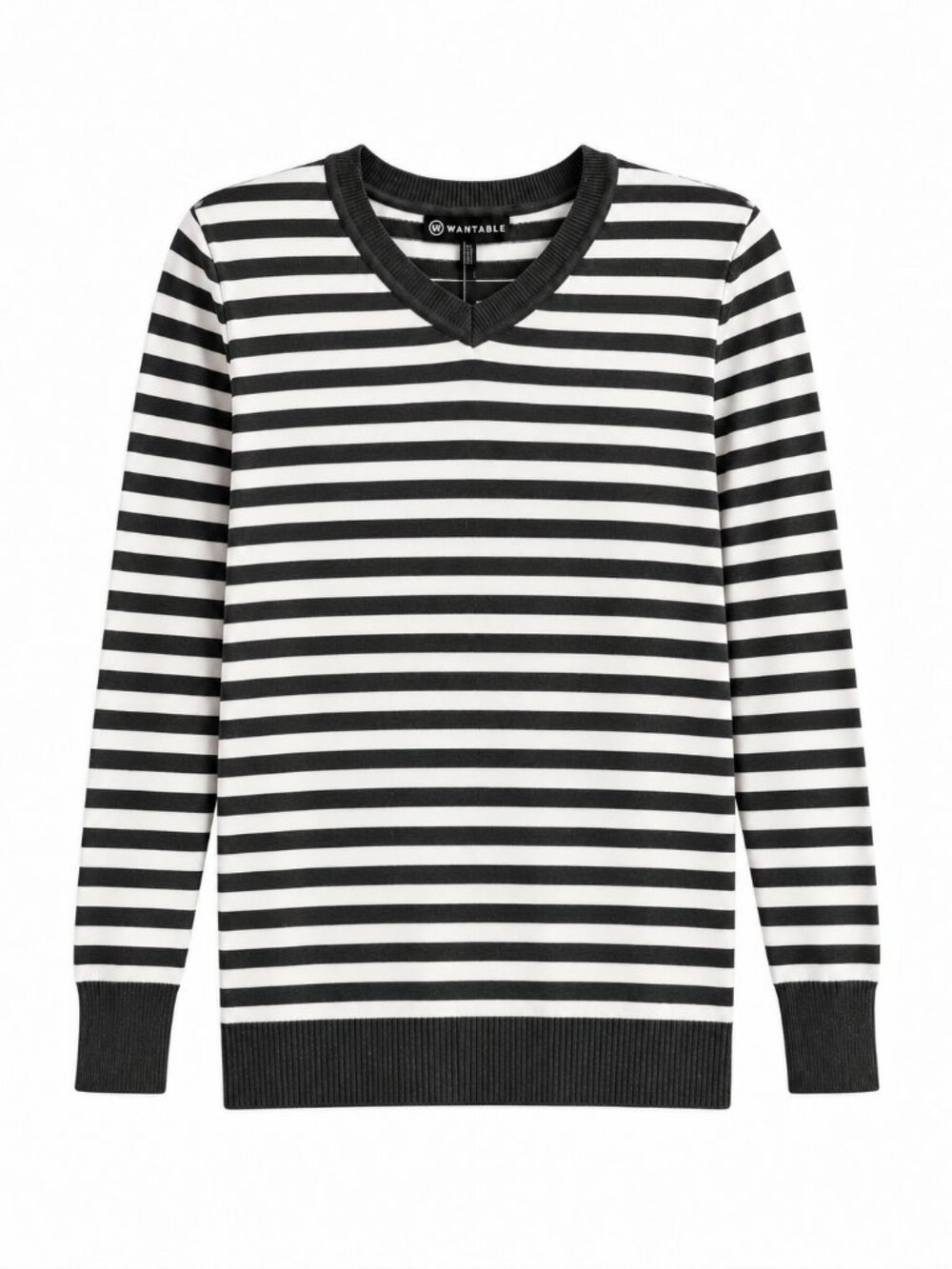 Classic Preppy Nautical Breton Stripe Gray White V-Neck Fine Knit Sweater Size S